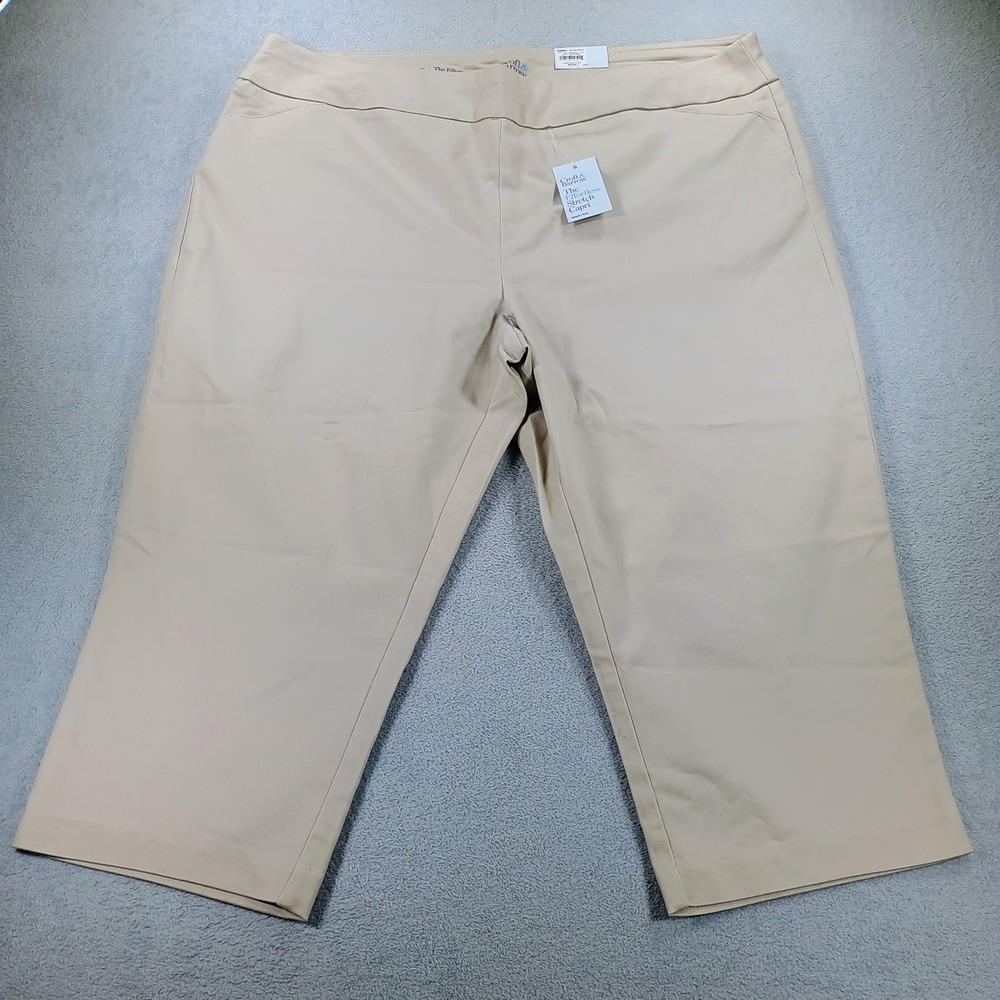 Croft & Barrow Womens Effortless Stretch Capri Tan 22W Pull On Pants